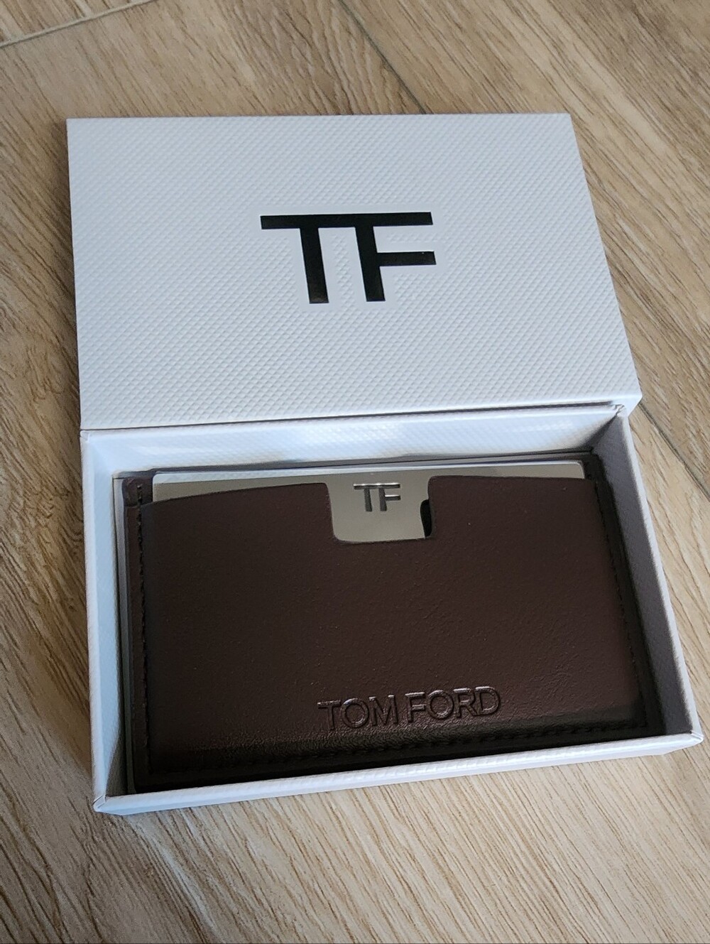 Tom Ford genuine card holder brown leather mirror case + Mirror New In Box